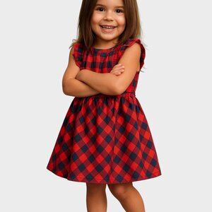 Cat and Jack Baby Dress 6-9 Months Red Check Plaid Ruffle Lined Gown Party